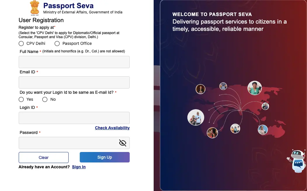 Passport Seva Registration